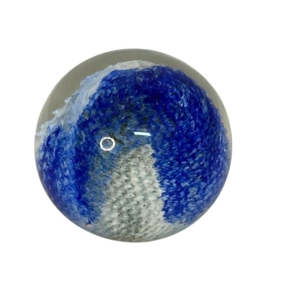 Vintage Crystal Blue White Clear Paperweight Globe Ball Poland
